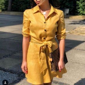 Zara Dresses Nwt Zara Yellow Linen Belted Shirt Dress Poshmark